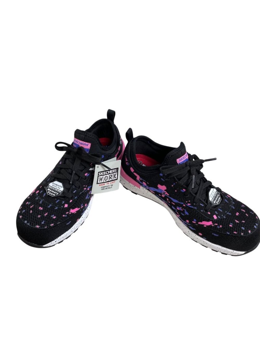Skechers work wms black pink blue comp toe safety sneakers sz 8 SKU 10-630